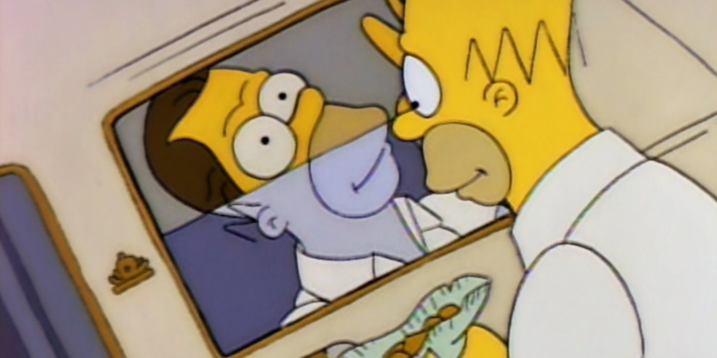 Homer e Herb se encontram pela janela de um carro pela primeira vez em Os Simpsons