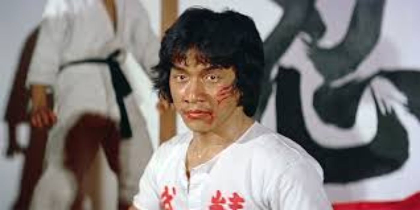Jackie Chan as Ah Lung with scratches on his face in New Fist of Fury