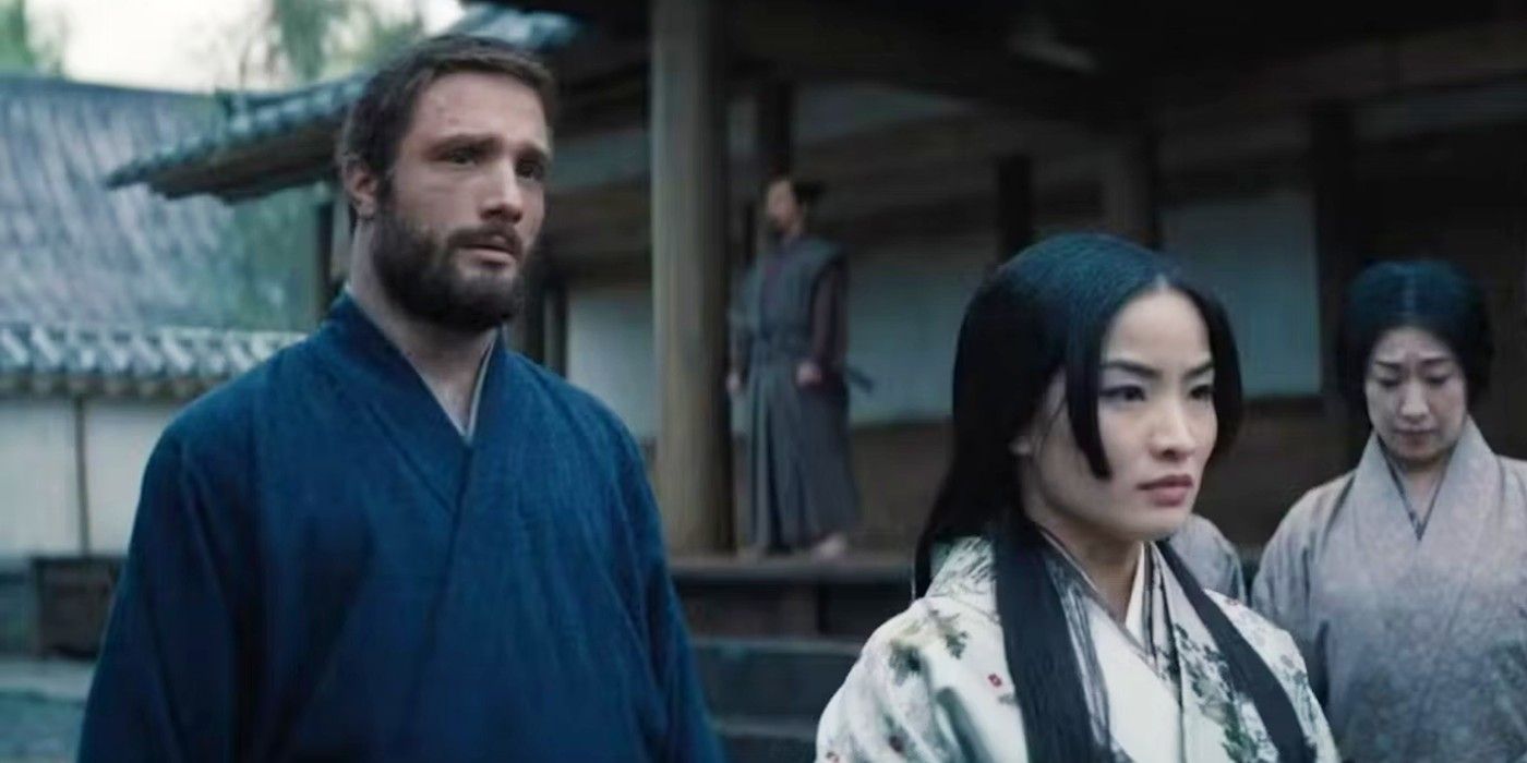 Cosmo Jarvis as John Blackthorne and Anna Sawai as Mariko in Shōgun