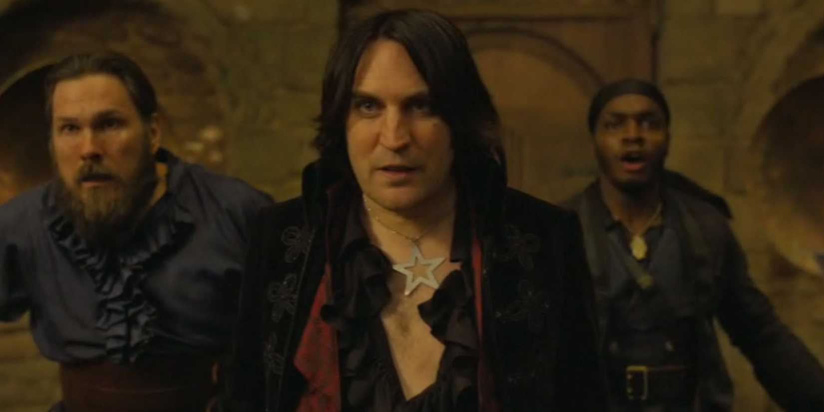 Dick Turpin being flanked by Moose Pleck and Honesty Courage in The Completely Made-Up Adventures of Dick Turpin