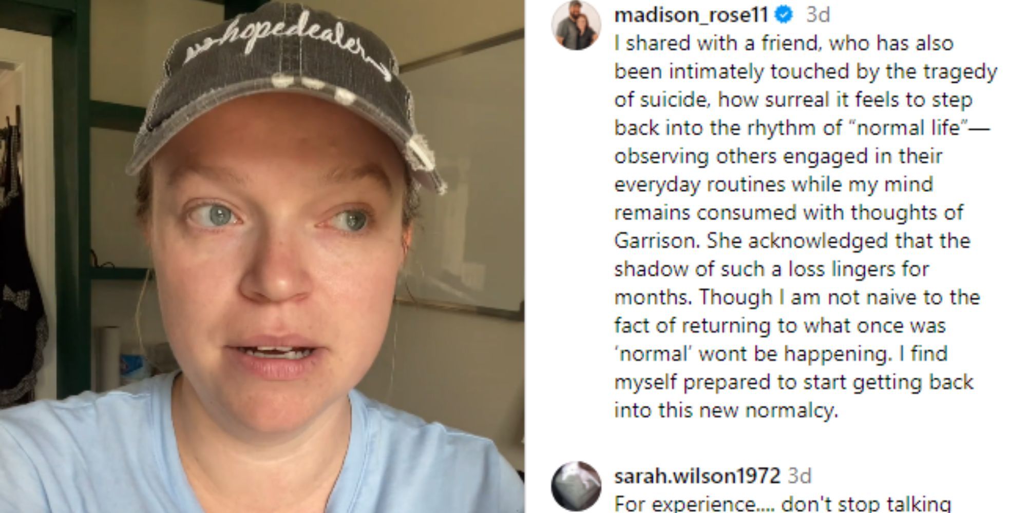 sister wives madison brown instagram post re Garrison's passing