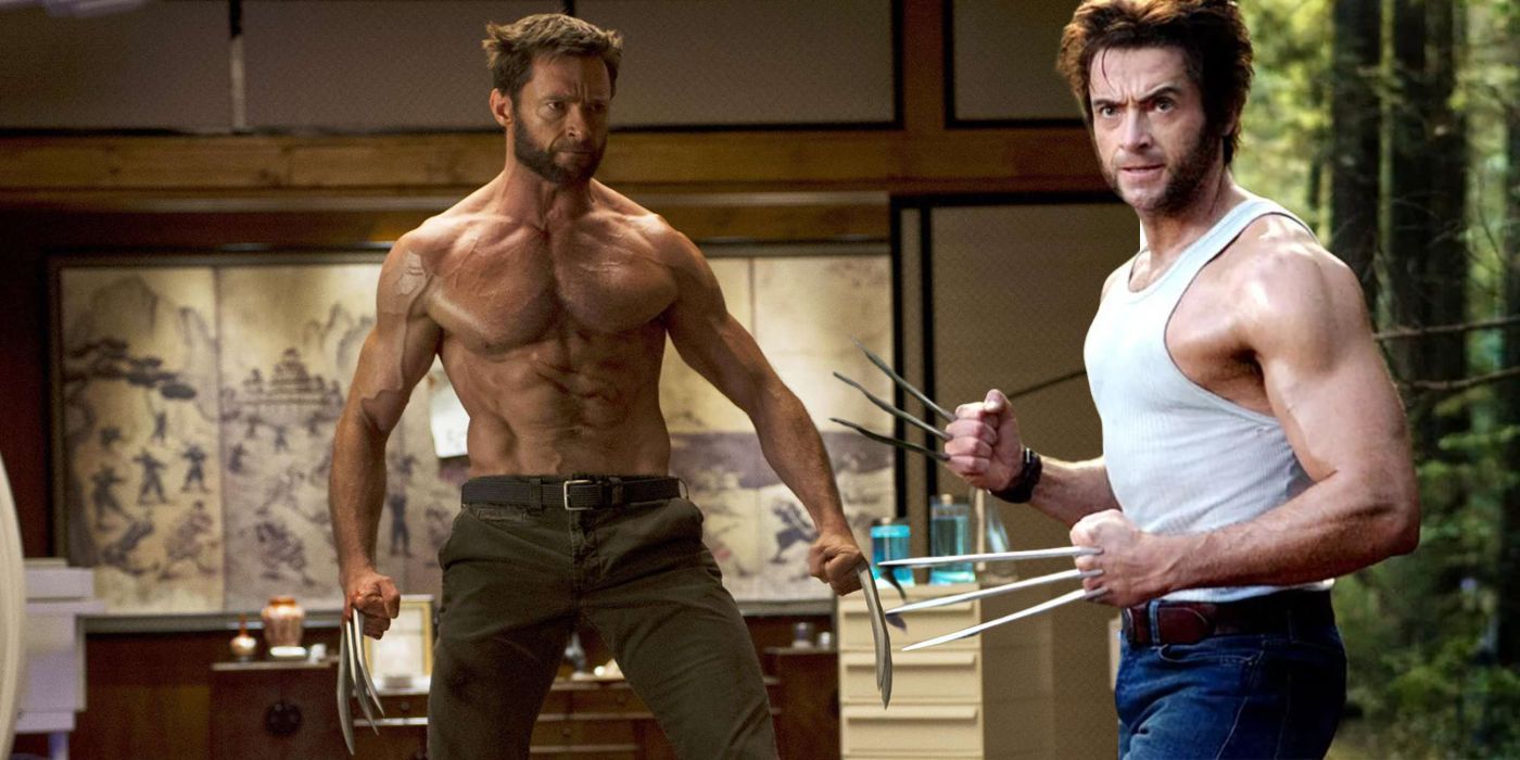 Hugh Jackman's Wolverine striking muscular poses in various X-men movies