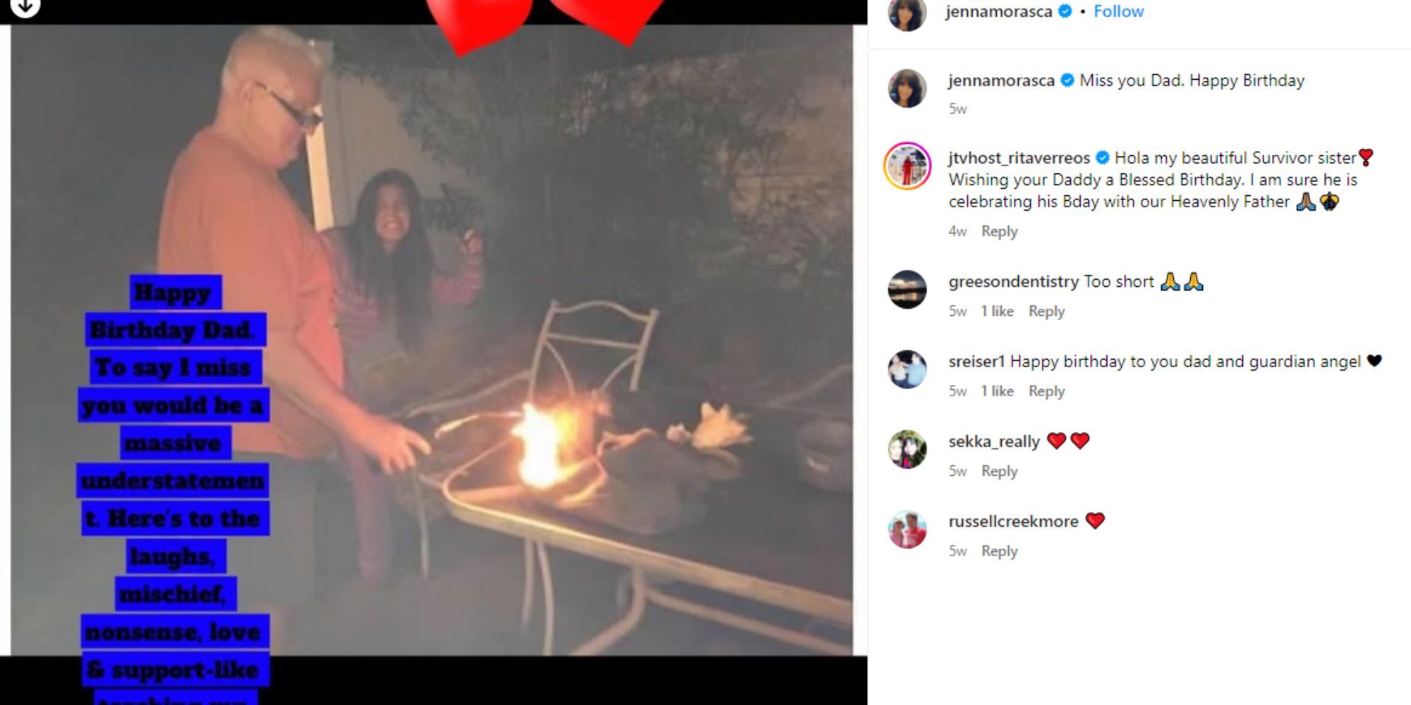 Sobrevivente amazon jenna morasca e pai lidando com um incêndio, postagem no Instagram