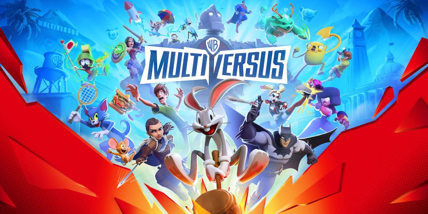 The massive cast of MultiVersus, including Buggs Bunny, Batman, Arya Stark, and many more, leap into action