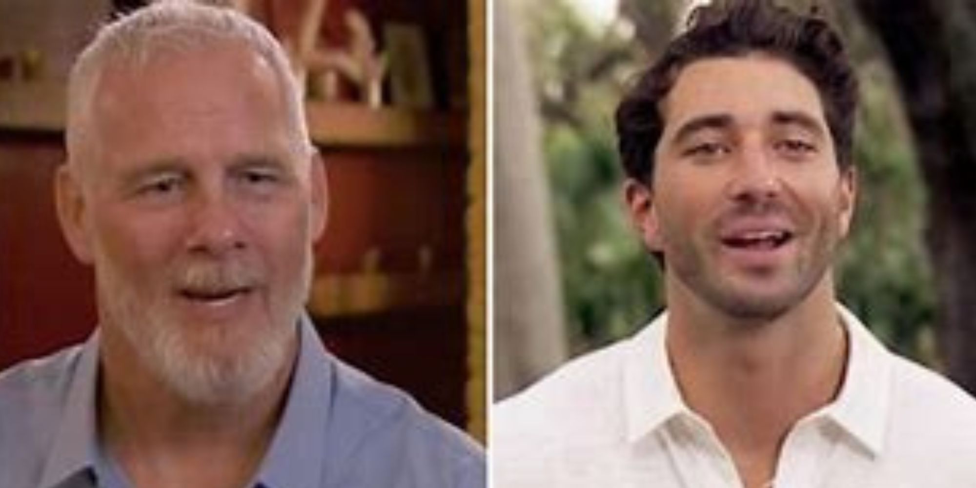The bachelor season 28 joey graziadei and kelsey anderson's dad Mark Anderson, split screen stills from the show