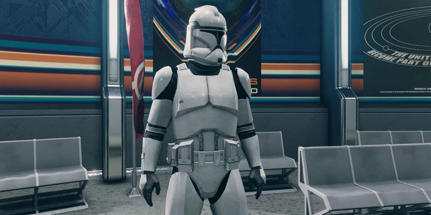 A Clone Trooper from Star Wars standing in Starfield
