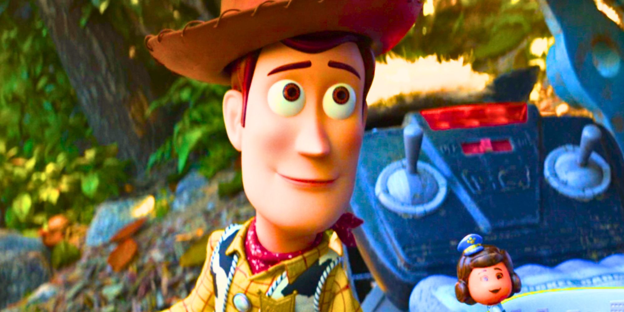 Woody smiling at the camera in Toy Story 4