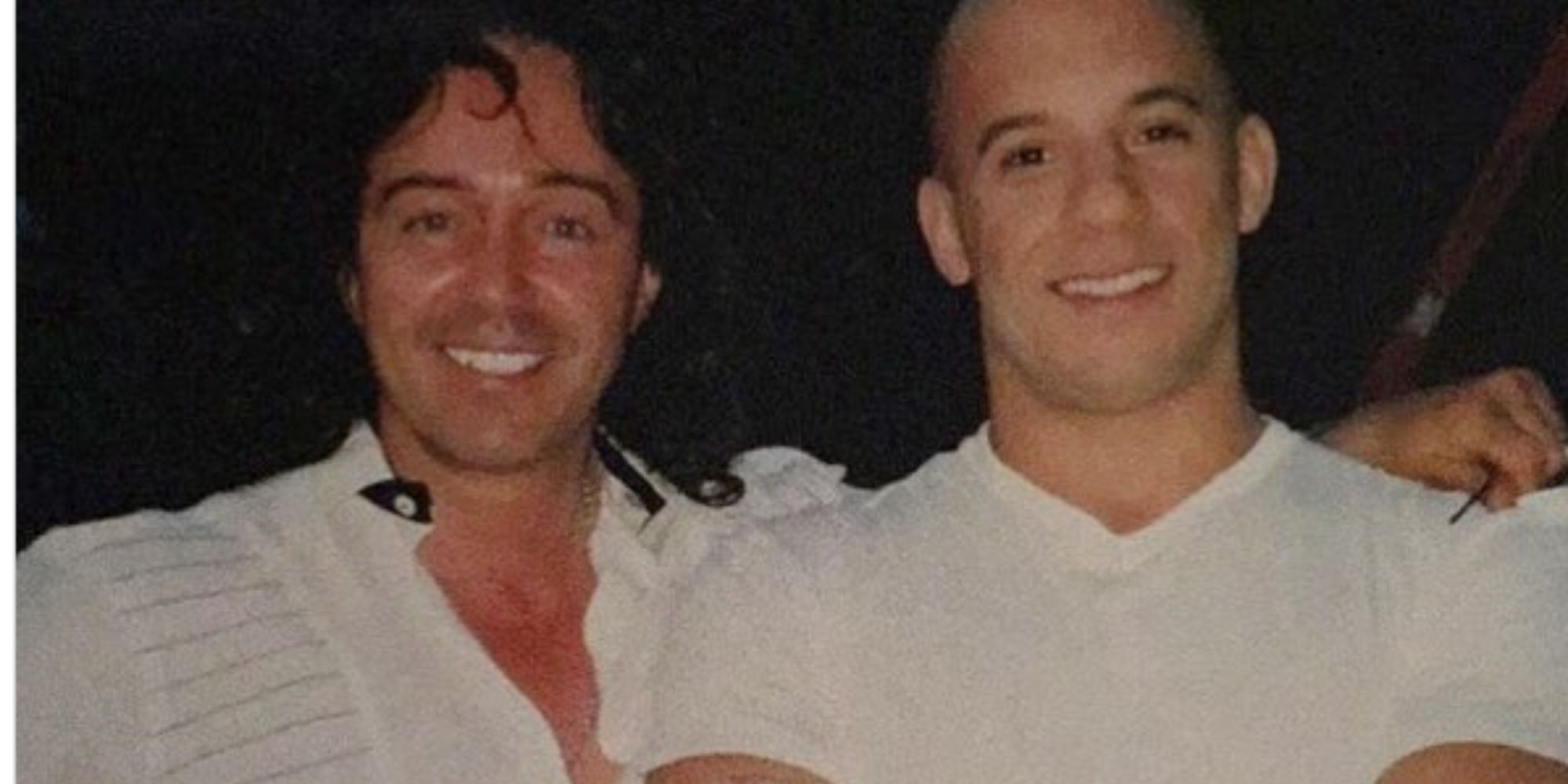 the bachelor nick georgas & vin diesel in white shirts posing side by side