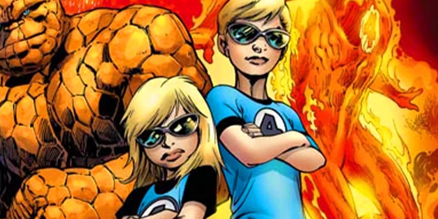 Valeria and Franklin Richards with the Fantastic Four in Marvel Comics