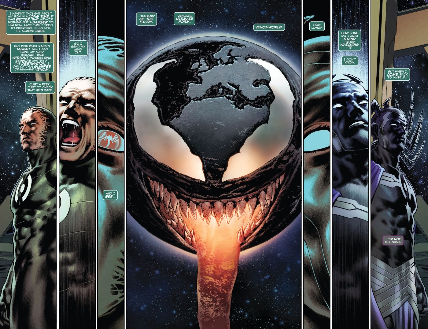 Venom #29, Eddie Brock time travels far into the future and discovers Venom World 