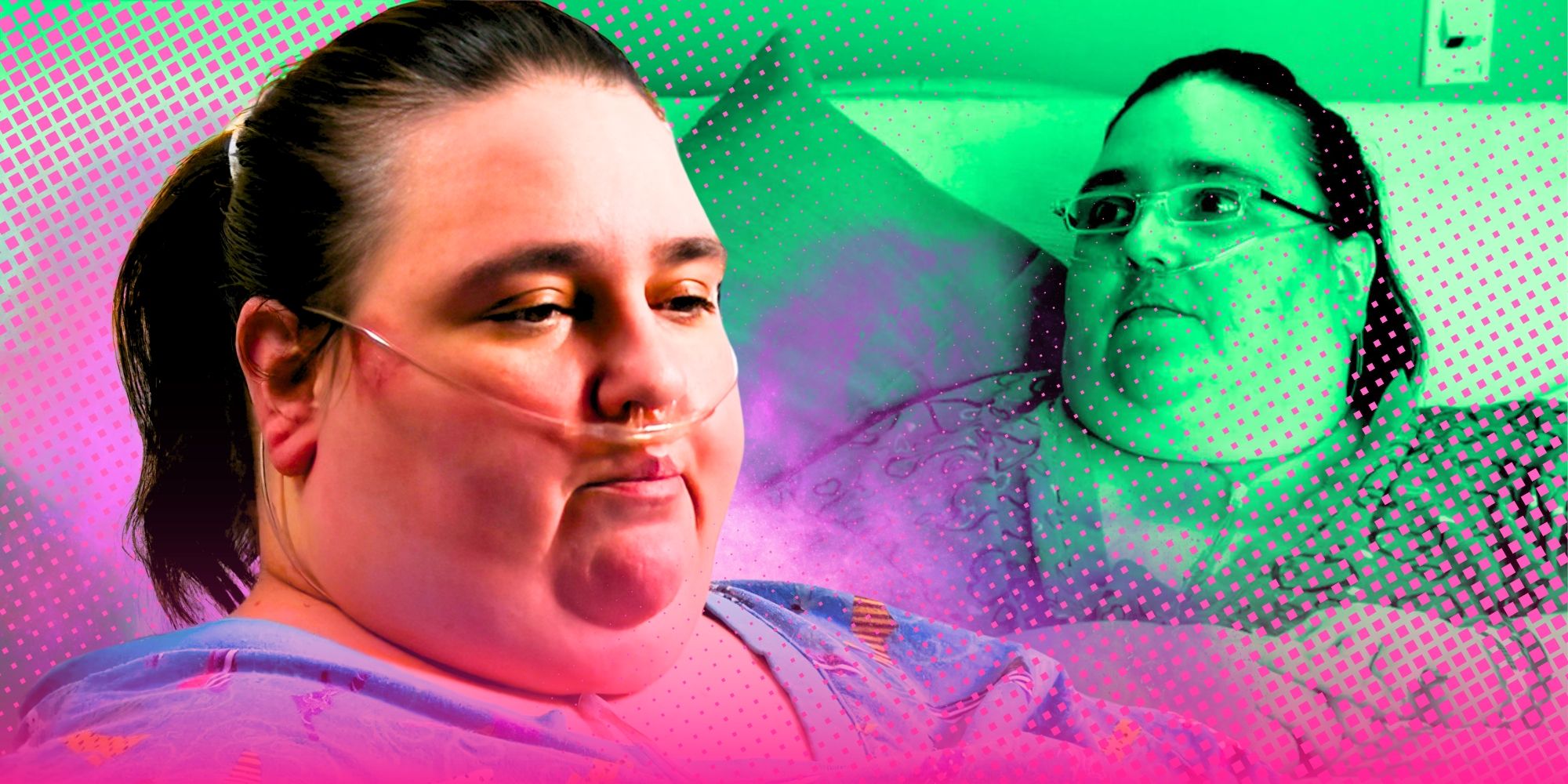 Penny Saeger from My 600-Lb Life Season 2 montage pink and green colors