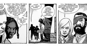 walking dead's ending some kids mock the older carl for wearing an eyepatch - but one apologises