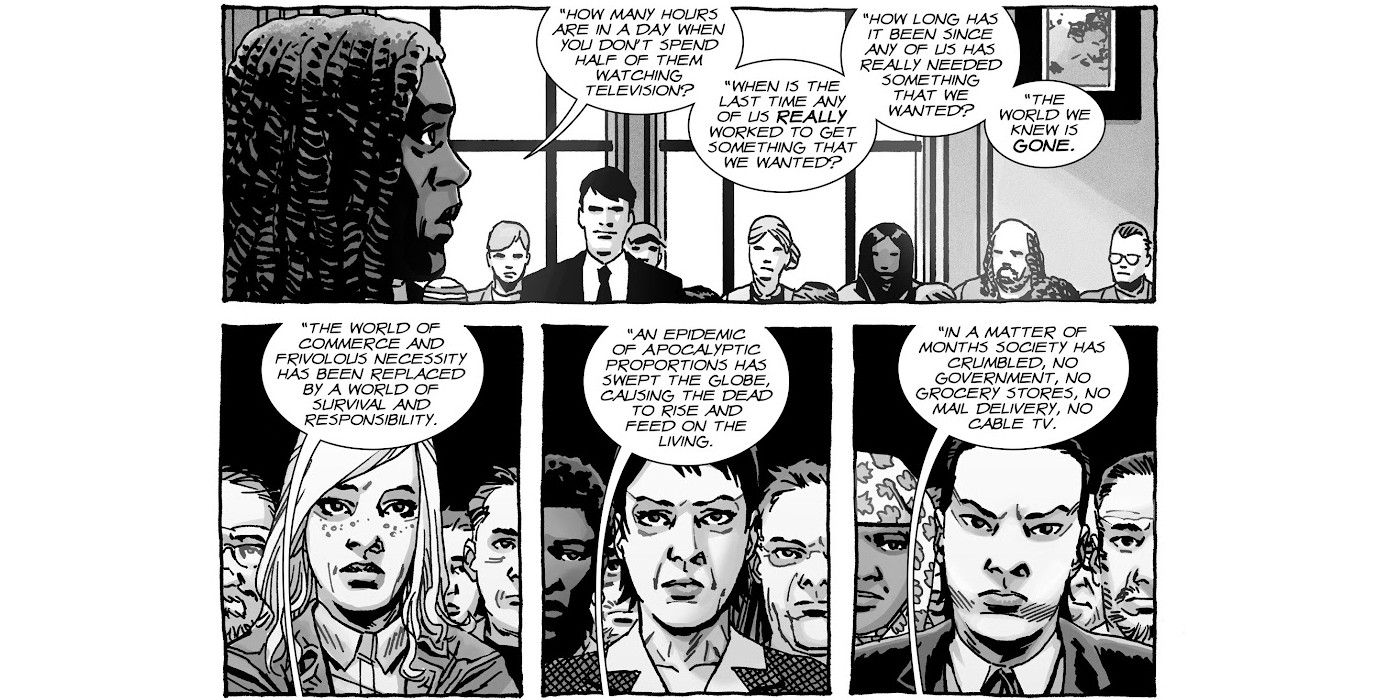 walking dead's final issue - michonne makes a speech while acting as the judge at carl's trial 2