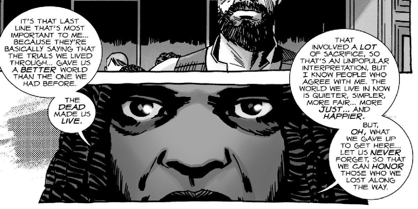 walking dead's final issue - michonne makes a speech while acting as the judge at carl's trial 4