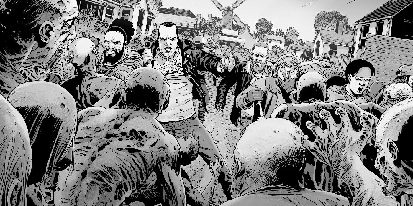 walking dead's rick and negan lead fight against the zombies