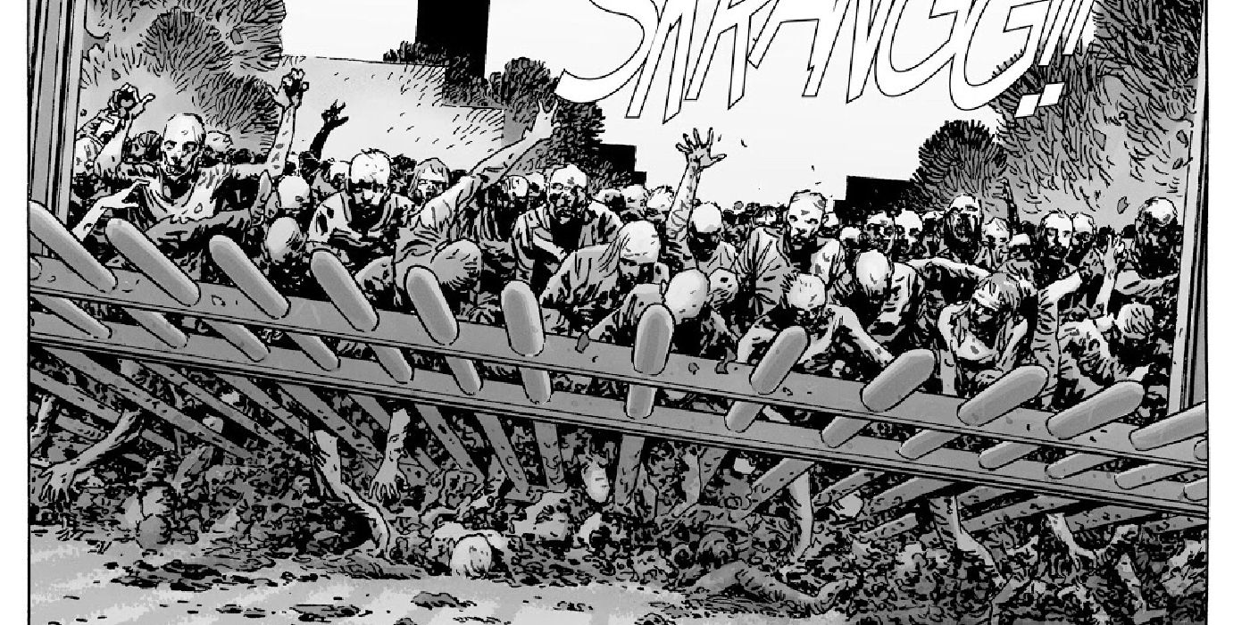 walking dead's zombies bring down the gate of alexandria