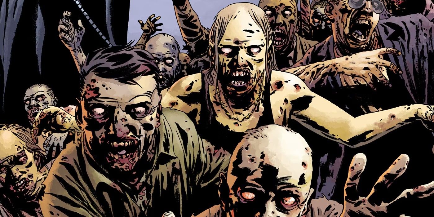 Comic book art: Zombie horde in full color, from The Walking Dead Deluxe