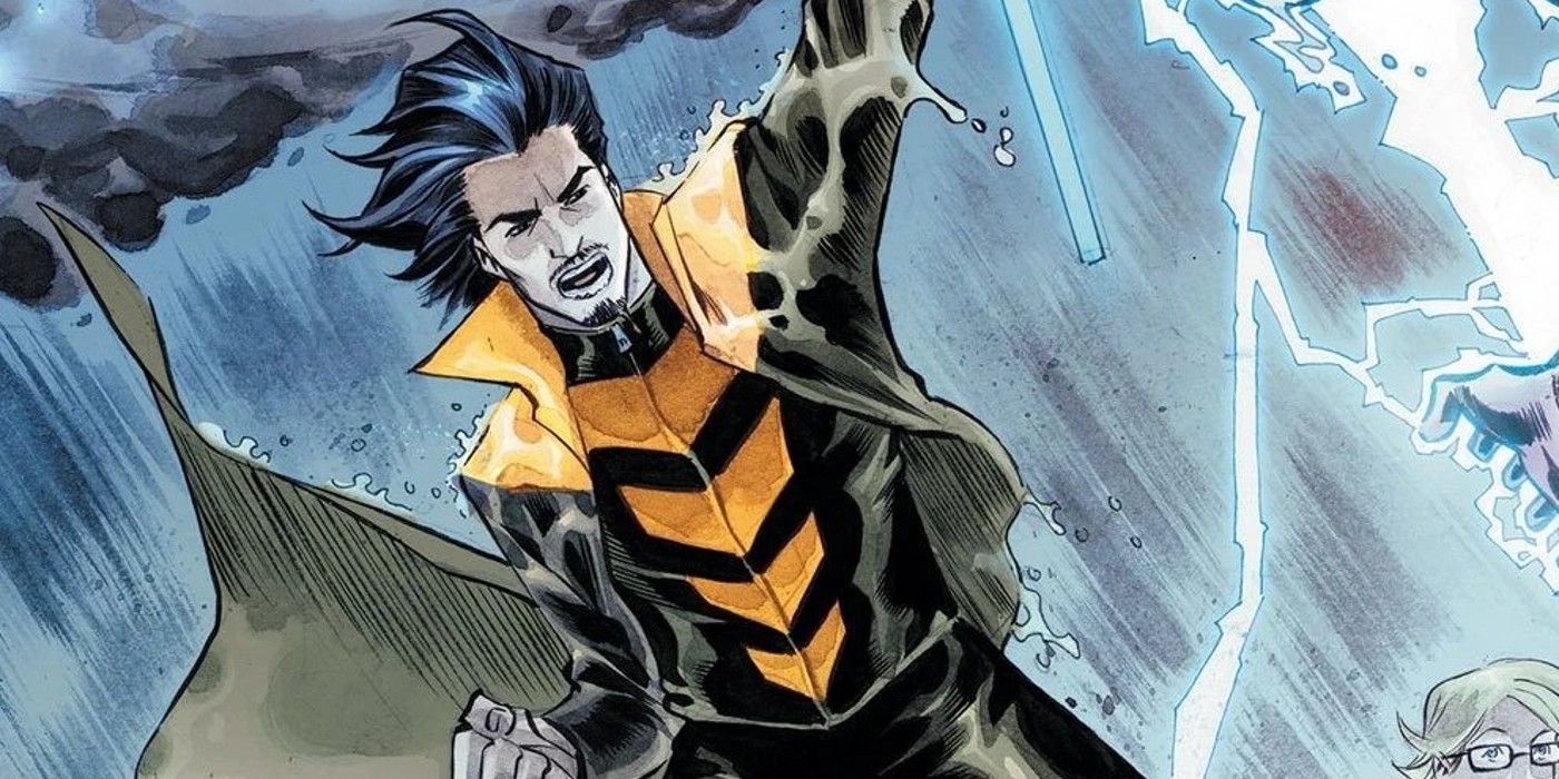 Comic book art: Weather Wizard in a black and yellow suit.