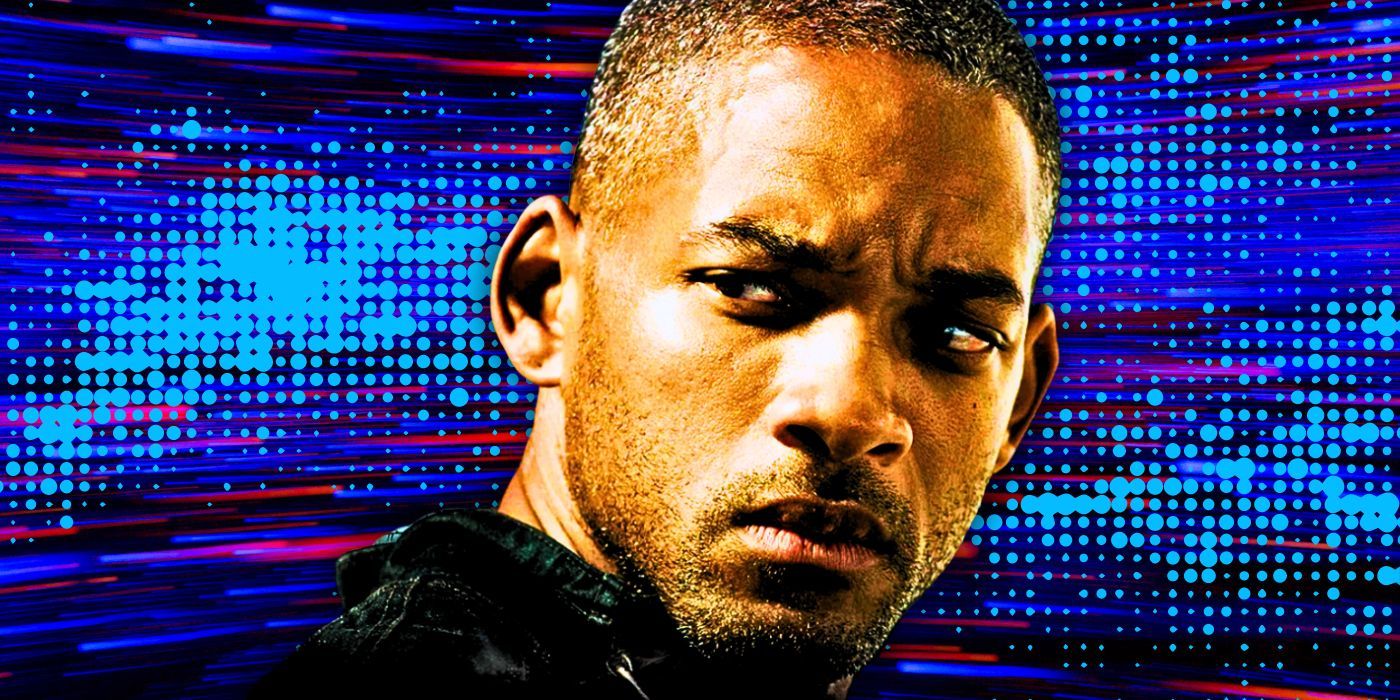 Will Smith in I am Legend in front of a blue background