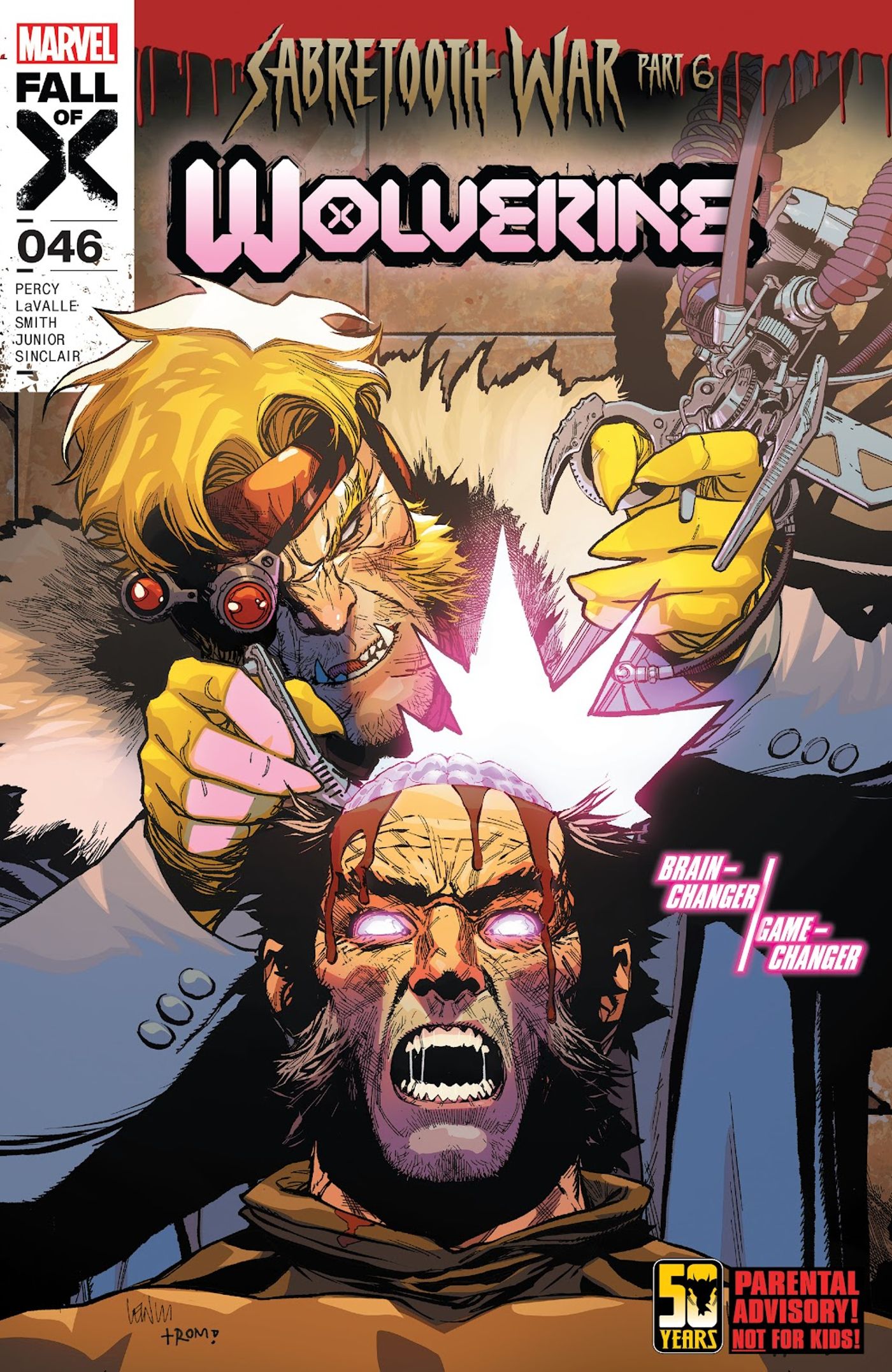 Sabertooth lobotomiza Wolverine com energia psíquica. 