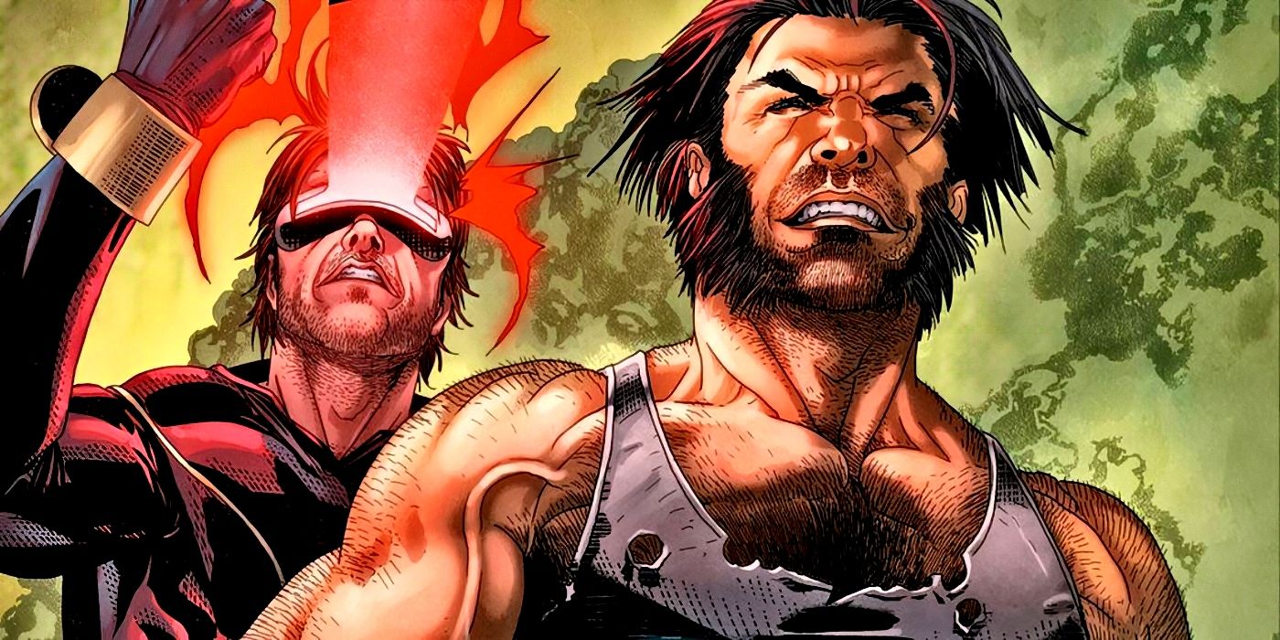 Wolverine and Cyclops charging into battle together.