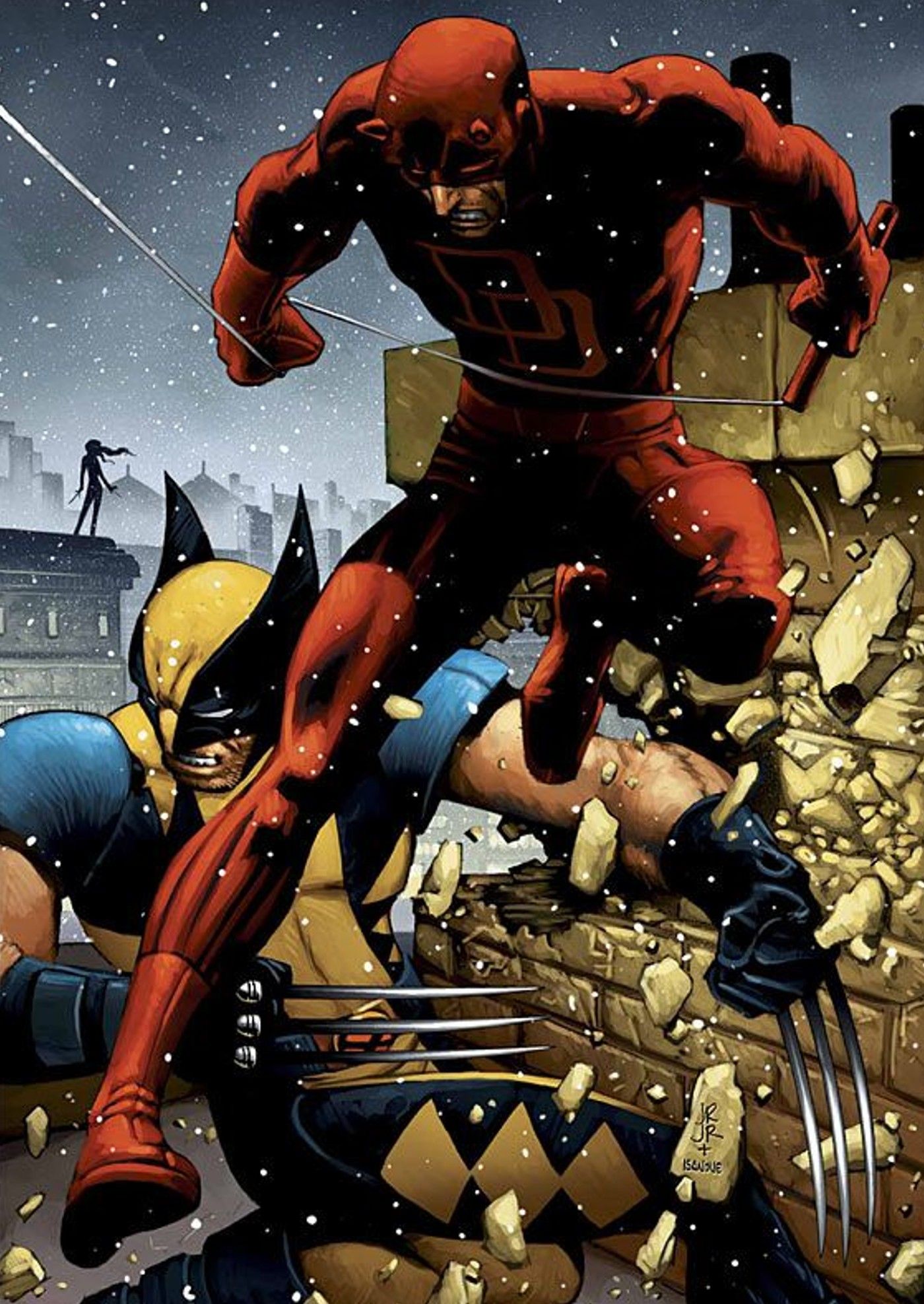 WOLVERINE E DAREDEVIL LUTANDO BRUALMENTE COM ELEKTRA NO FUNDO