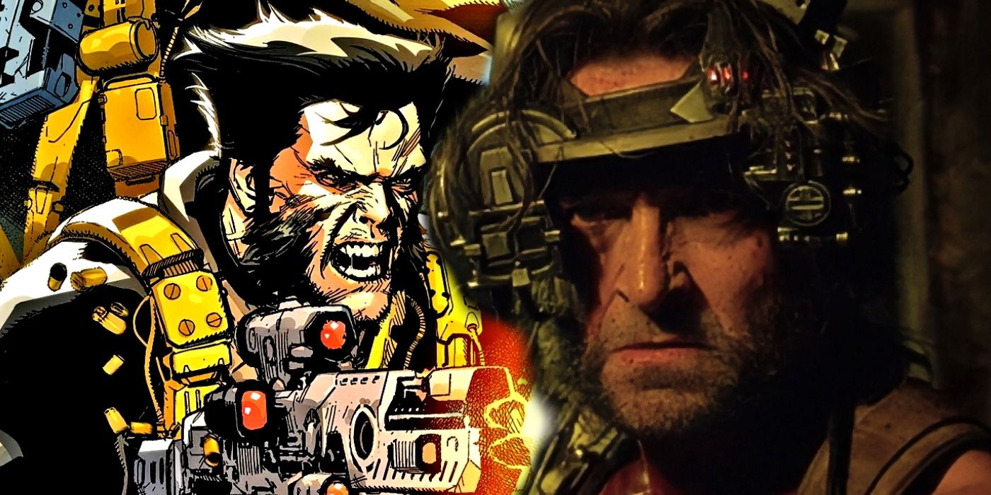 Wolverine in his Marvel Comics Weapon X uniform behind the live-action Weapon X Wolverine from X-Men: Apocalypse.