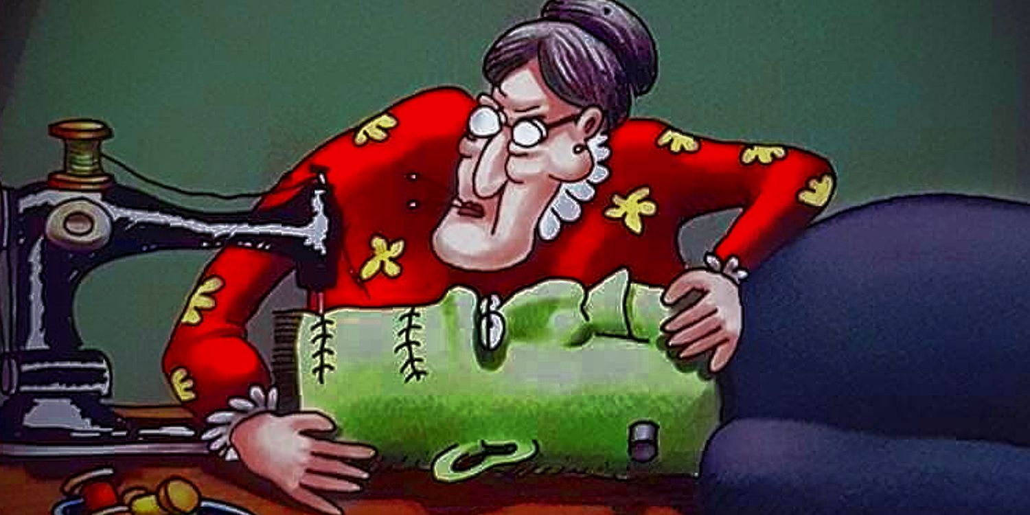 Woman Sewing Frankenstein with Machine in Far Side Comic
