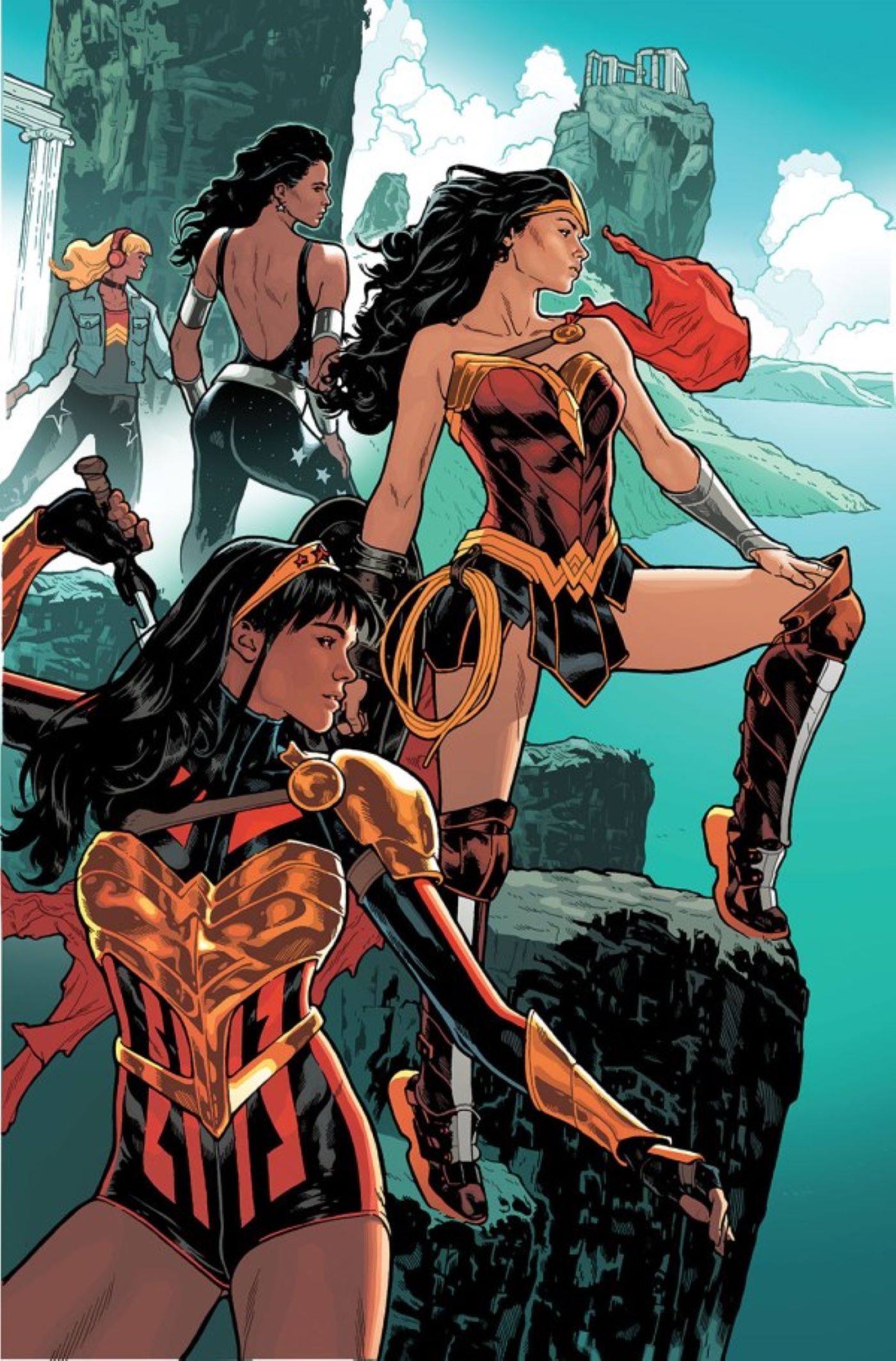 Wonder Woman #10 variant cover featuring Diana, Donna Troy, Yara Flor, and Cassie Sandsmark