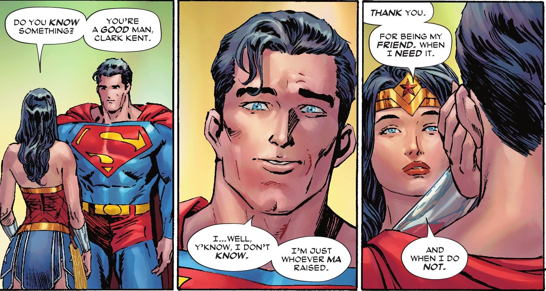 Mulher Maravilha #7 Superman e Diana tendo um momento emocionante