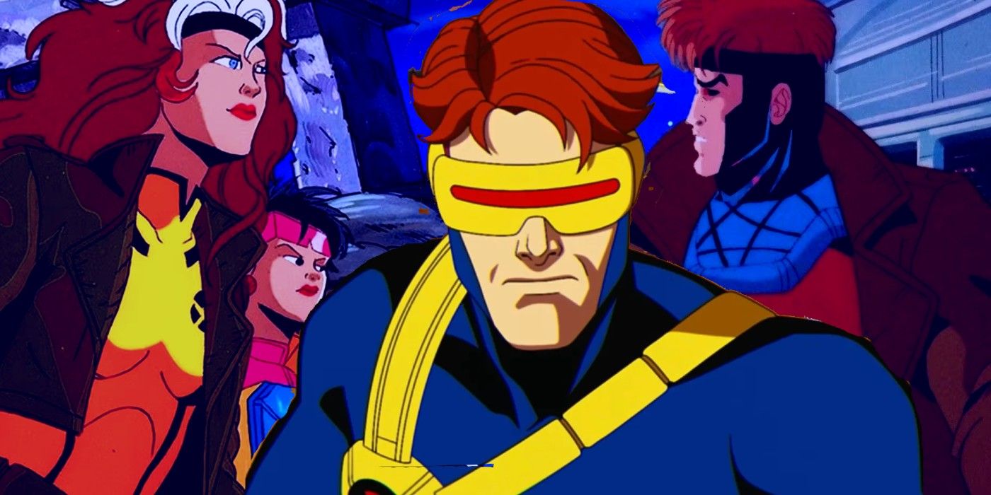 a custom image with cyclops from x-men 97 and rogue, gambit and jubilee from x-men TAS