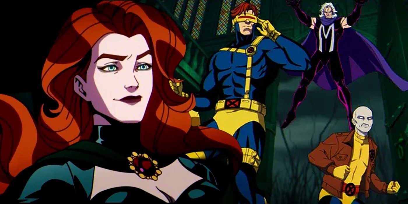 x-men 97' custom image depicting Madelyne pryor in front of magneto, morph, and cyclops preparing for battle