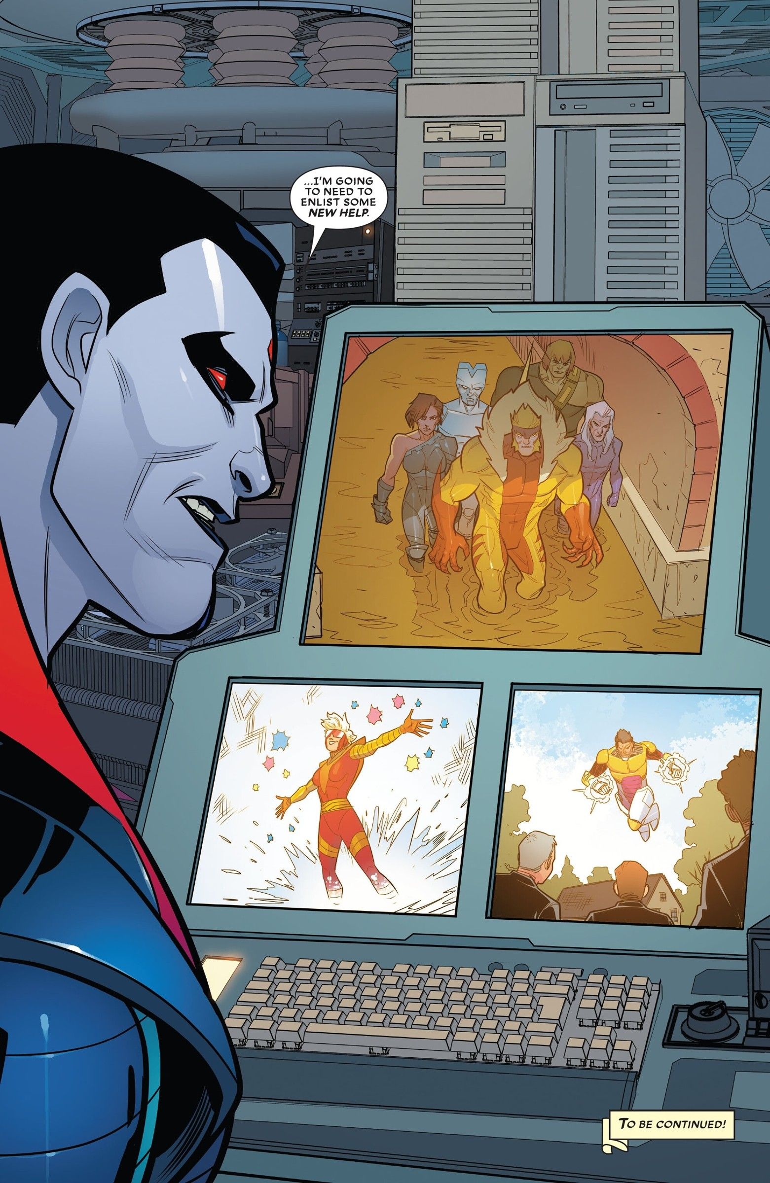 Mister Sinister views evil mutants on a monitor