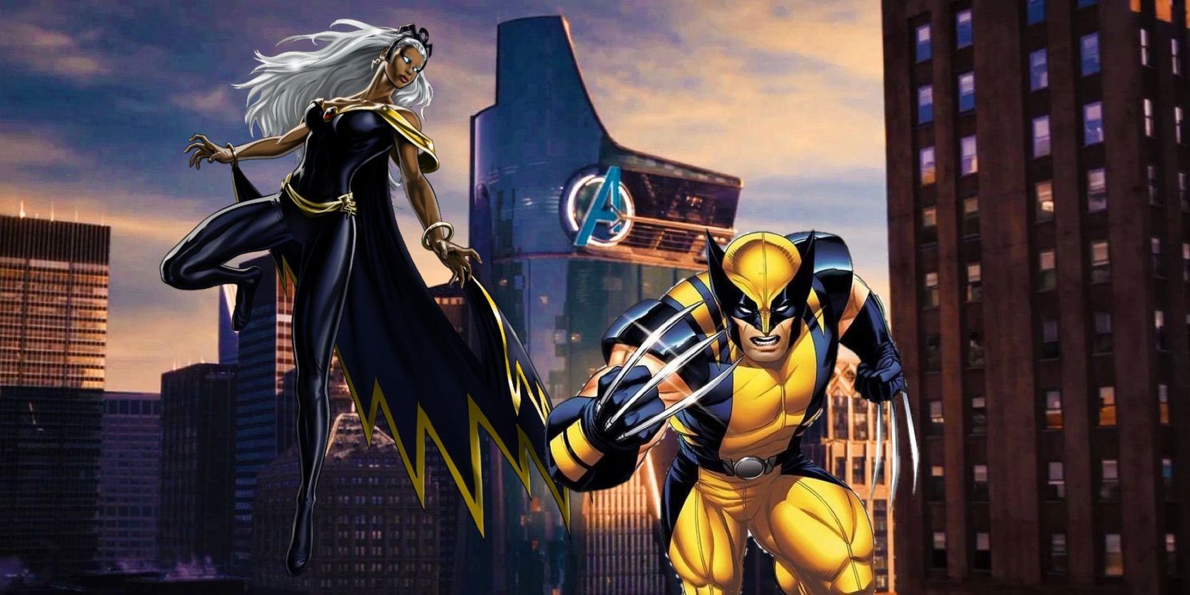 Storm and Wolverine of the X-Men outside MCU Avengers Tower