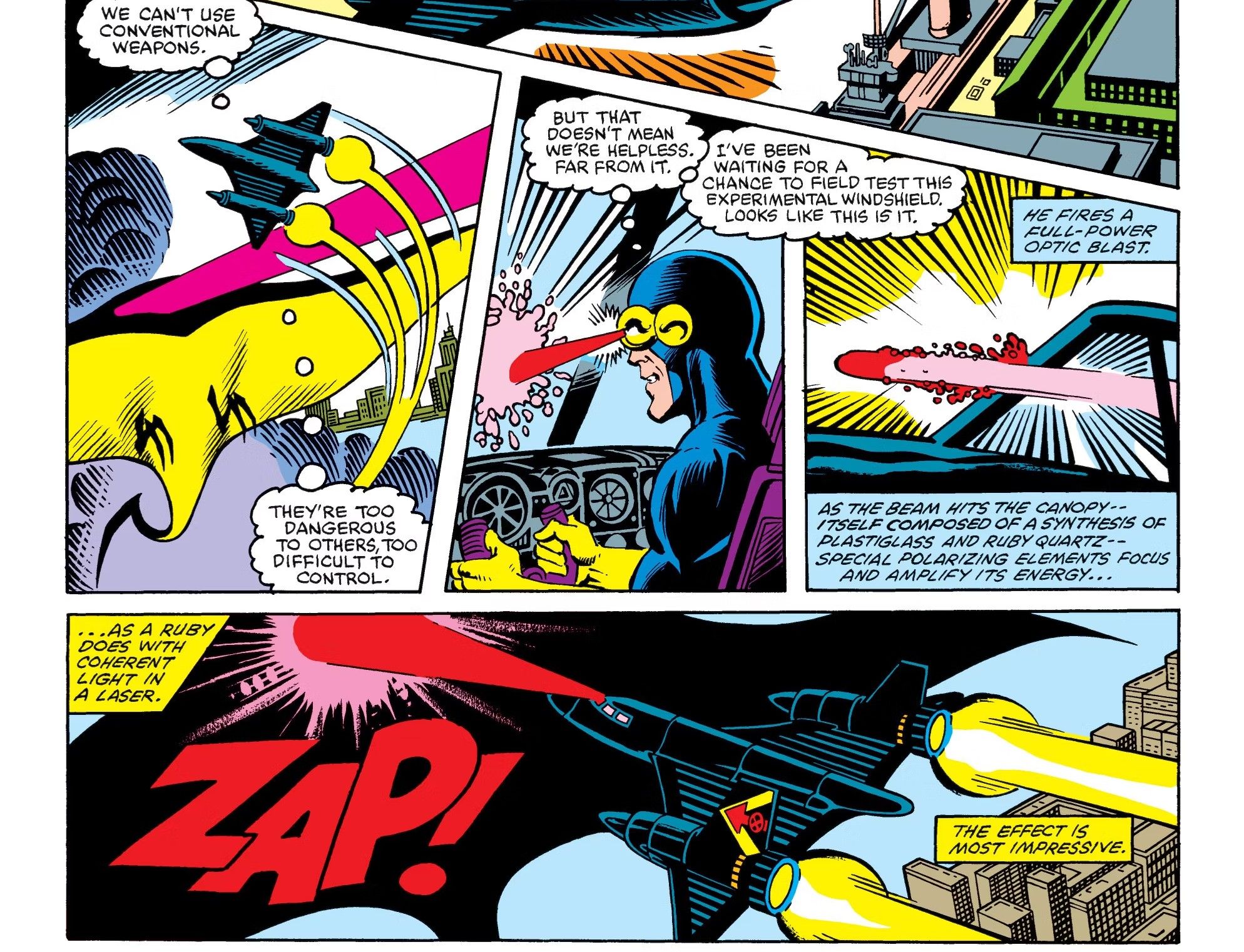 X-MEN'S CYCLOPS FIRES HIS POWER THROUGH THE BLACKBIRD'S VISOR
