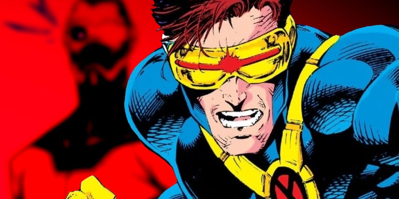 x-men's cyclops with intriguing blurred costume behind