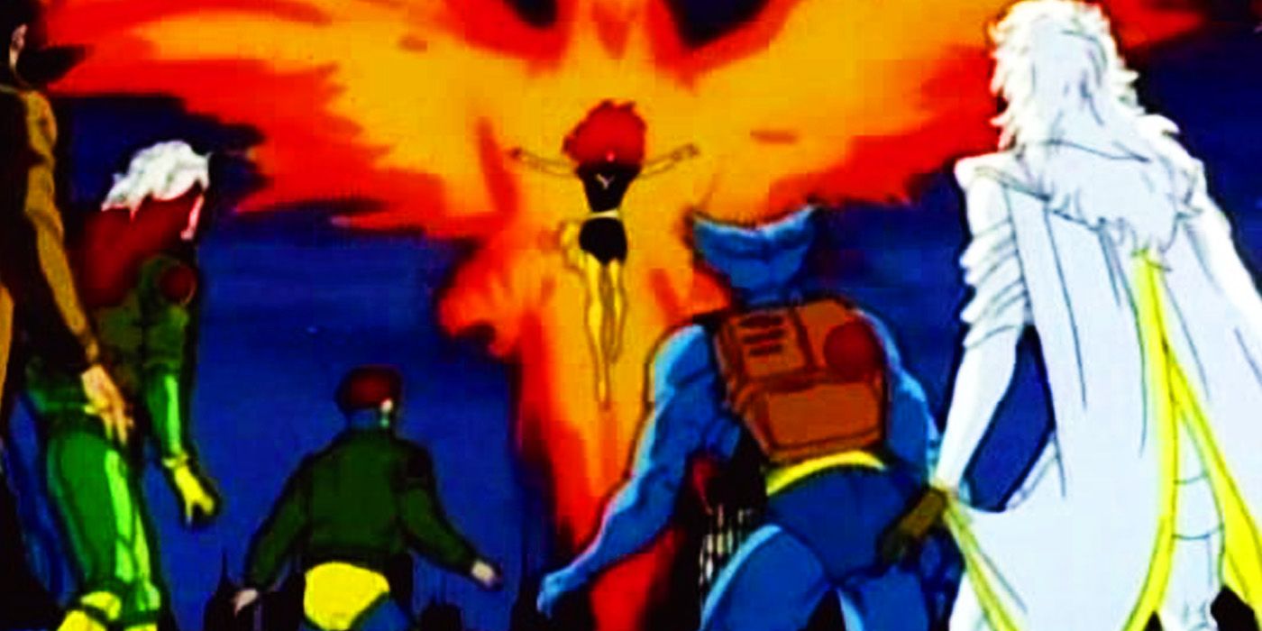 X-Men assistindo Jean Grey como a Fênix Negra em X-Men The Animated Series