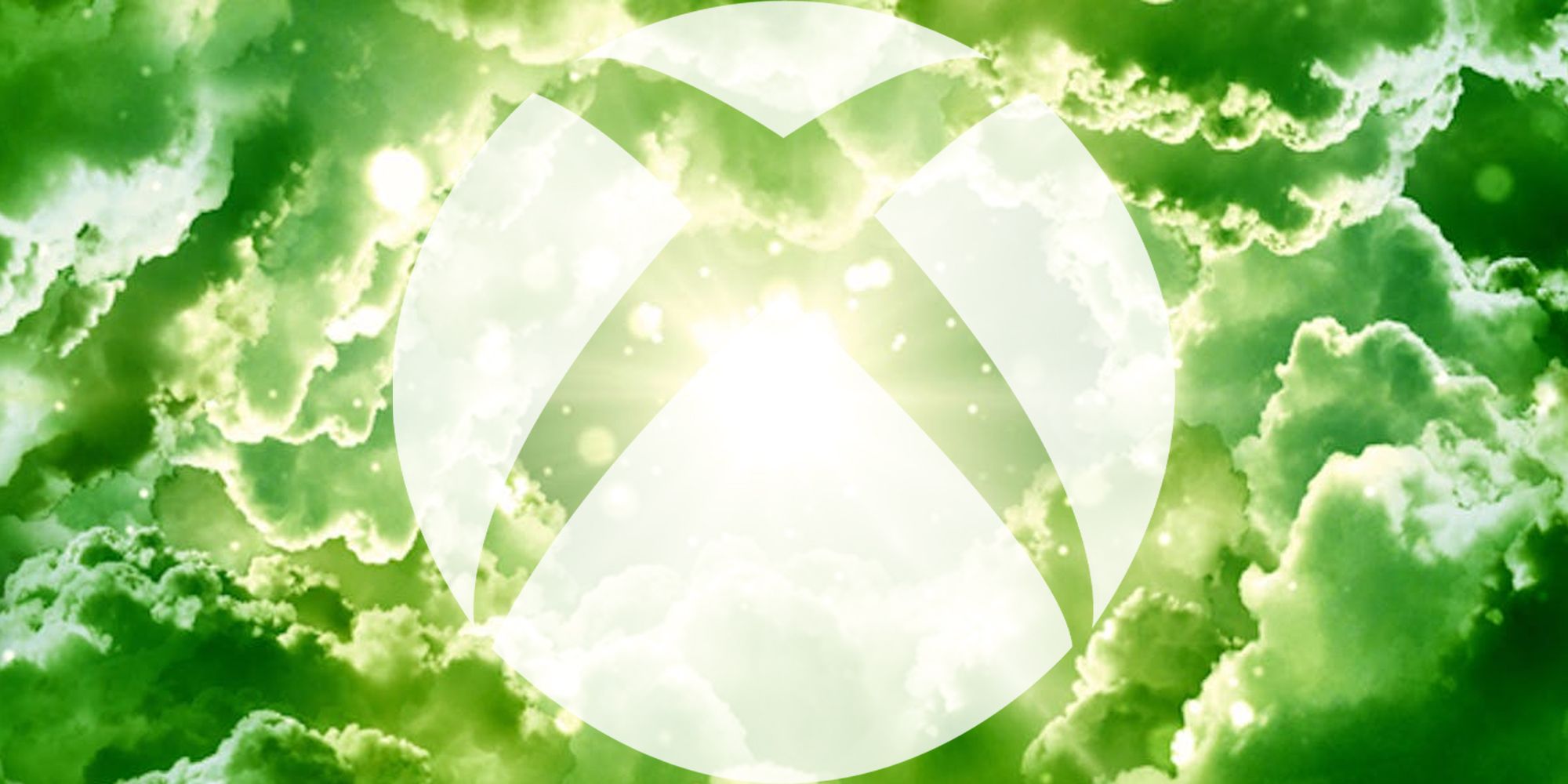 O logotipo do Xbox em um fundo verde e nublado