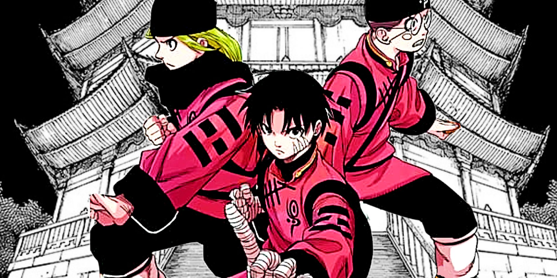 Xiahu, Jiuli, and Chaoyun from Jiangshi X protect a temple