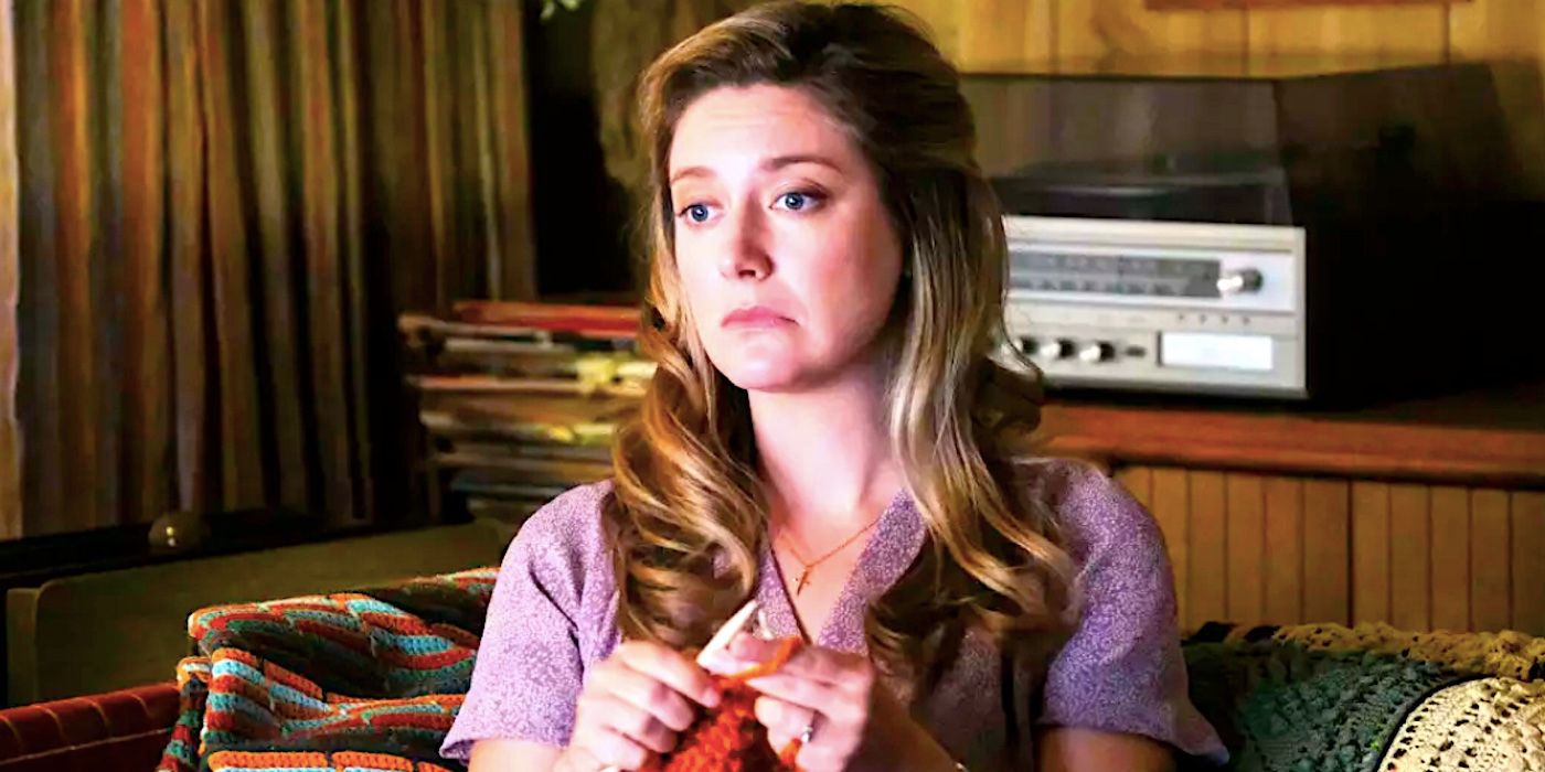 Zoe Perry's Mary looking sad while sewing in Young Sheldon