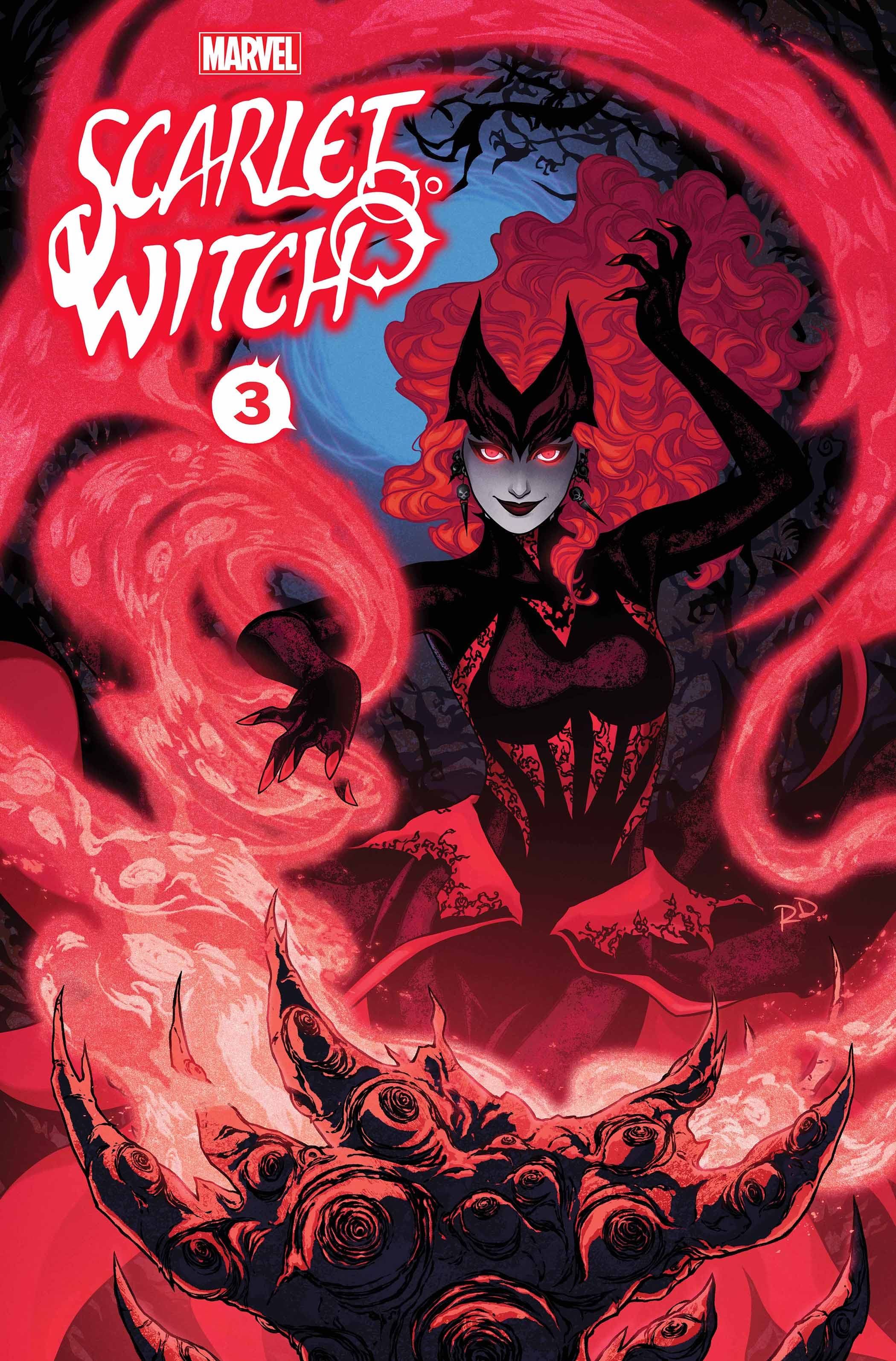 Portada de Scarlet Witch #3, Russell Dauterman con Lore, una versión malvada de Wanda.