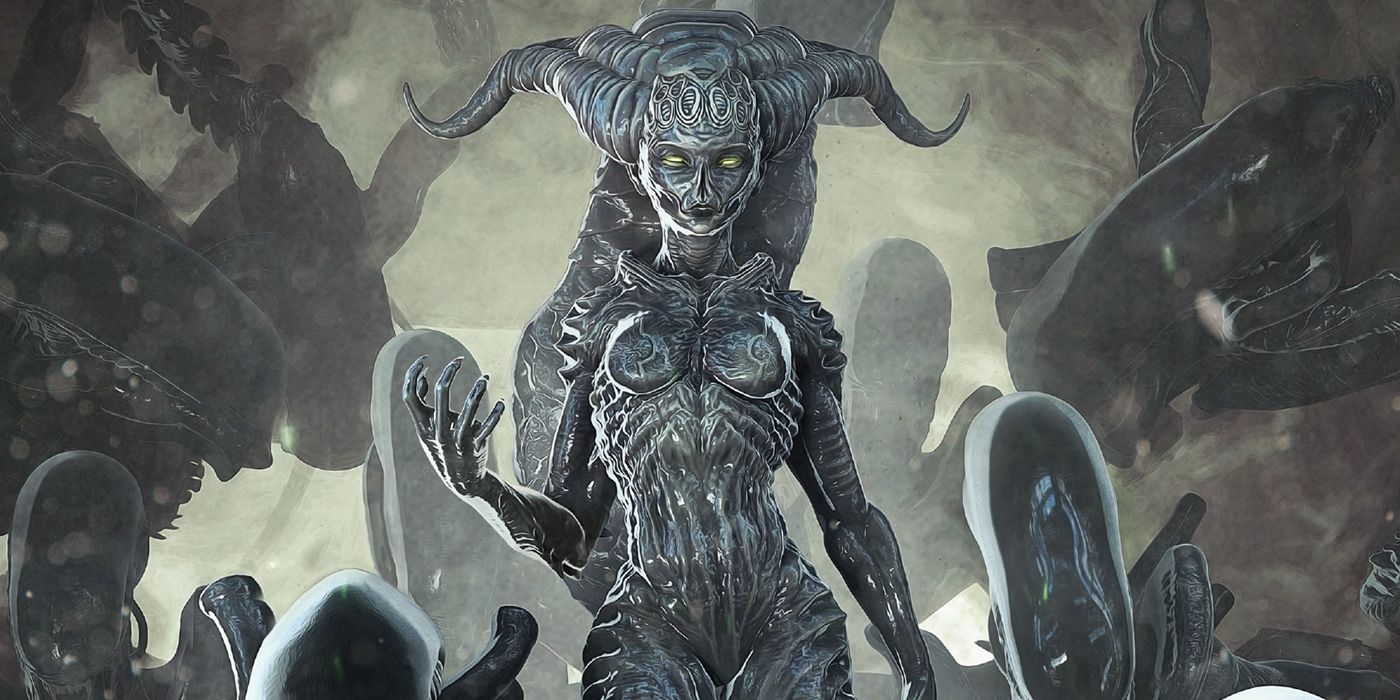 A Mulher no Escuro cercada por Xenomorfos em Alien, do 20th Century Studios.