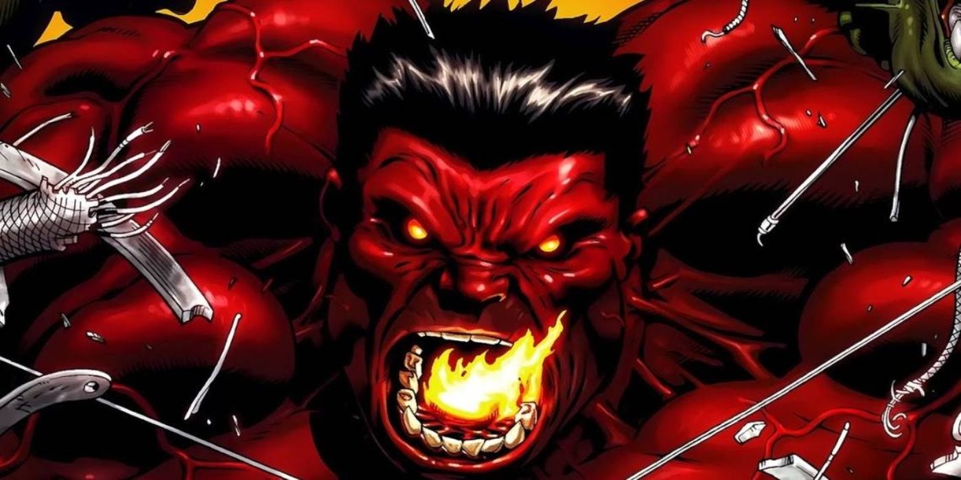 Red Hulk screaming with fire burning in his mouth.