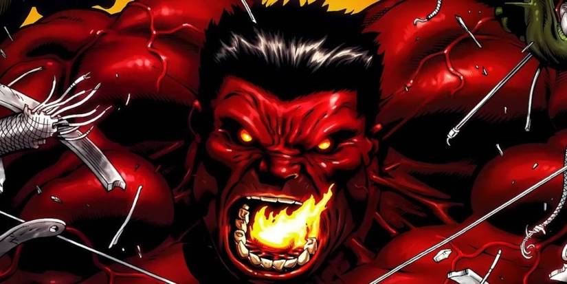 Red Hulk screaming with fire burning in his mouth.