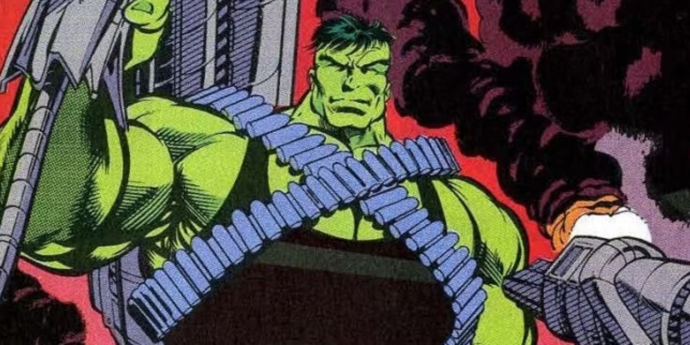 Professor Hulk duel-wielding massive guns. 