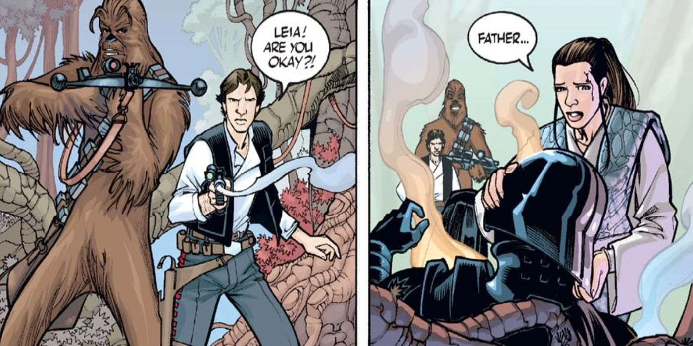 Han Solo de Star Wars atirando e matando Darth Vader.