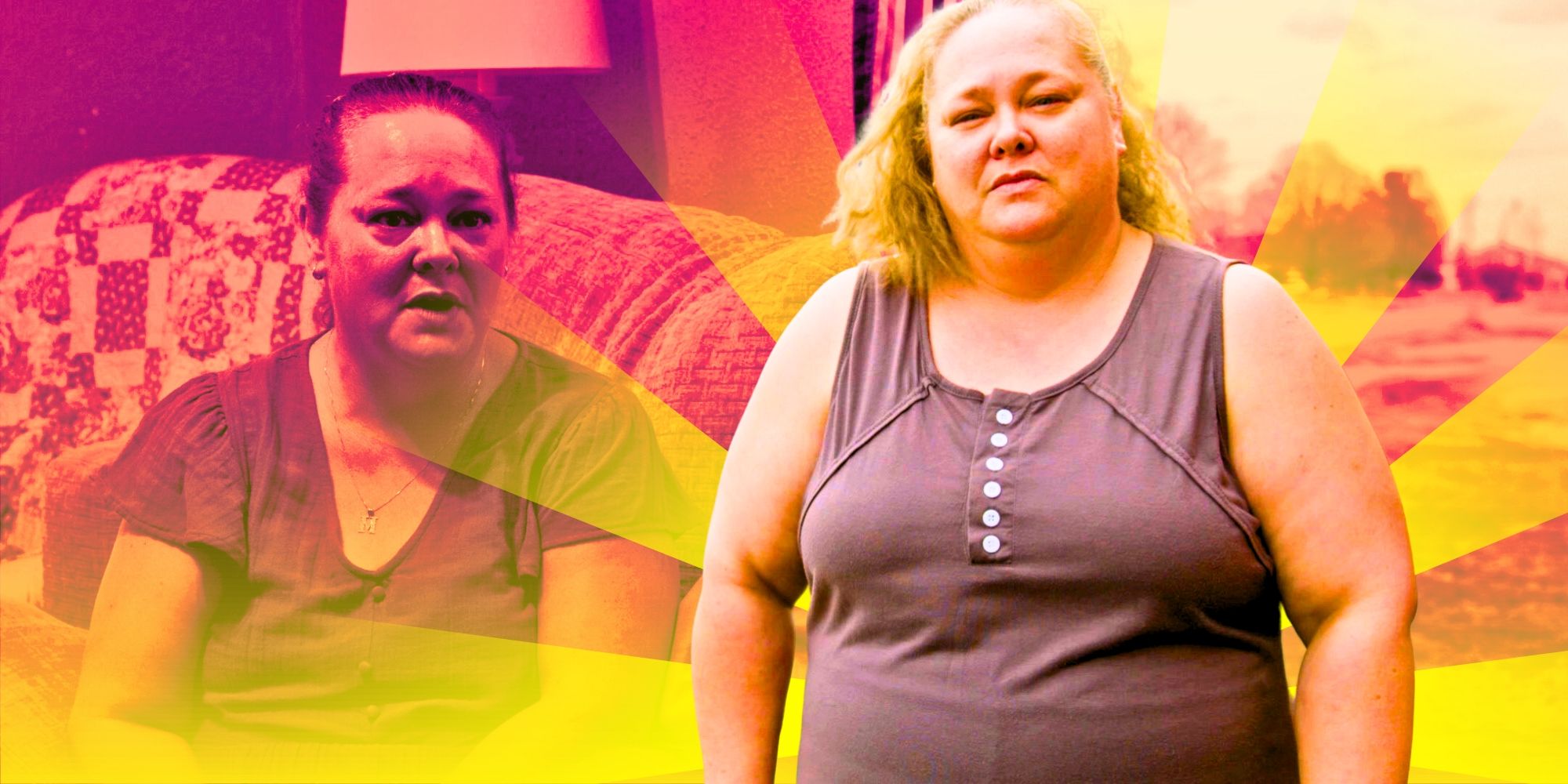 1000-Lb Sisters Misty Slaton montage pink background and bright yellow