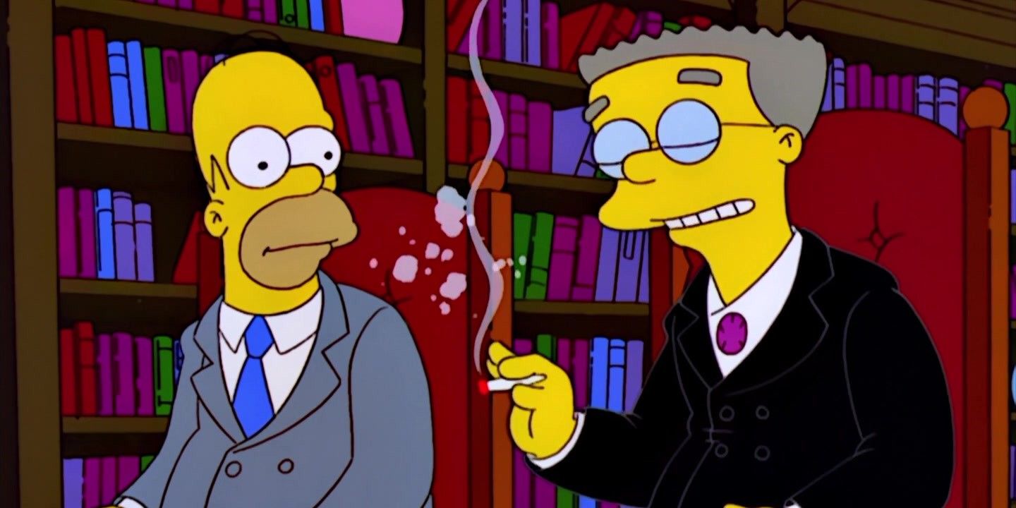 Homer Simpsons and Smithers smoking marijuana weed