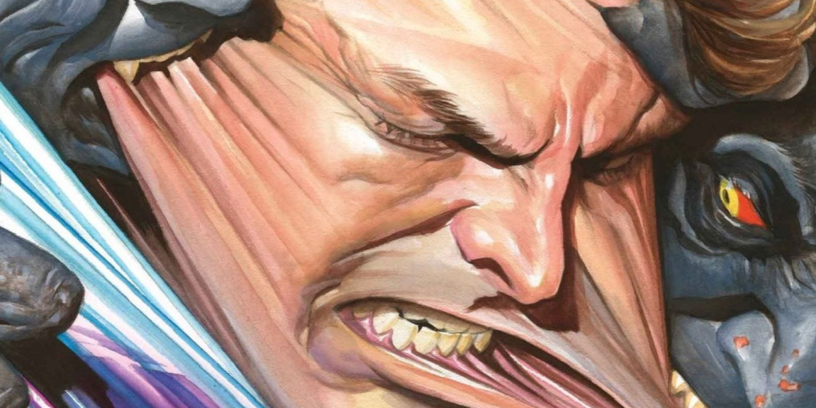 Fantastic Four #22 cover, cropped image of Reed Richards being bitten by vampires