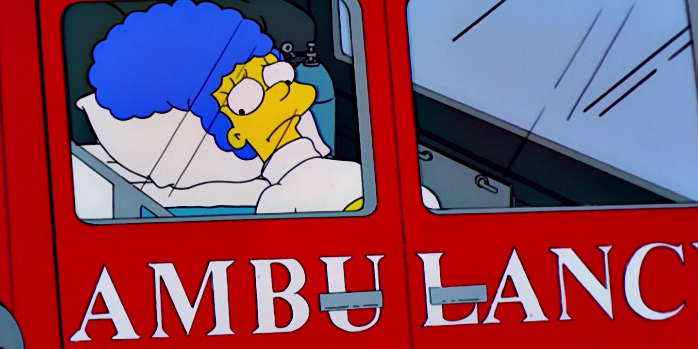 Marge Simpsons going away in a ambulance